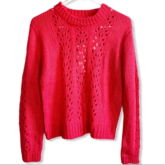 WOVEN HEART Pink Open Knit Pullover Sweater Medium - Picture 3 of 6